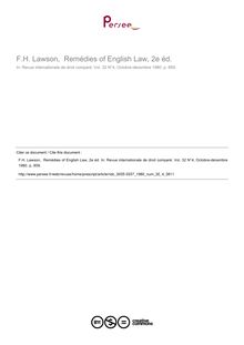 F.H. Lawson,  Remédies of English Law, 2e éd. - note biblio ; n°4 ; vol.32, pg 859-859