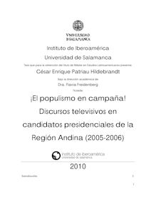 ¡El populismo en campaña! Discursos televisivos en candidatos presidenciales de la Región Andina (2005-2006)