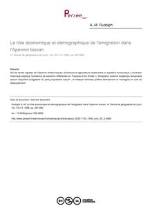 Le rôle économique et démographique de l émigration dans l Apennin toscan - article ; n°3 ; vol.33, pg 261-280