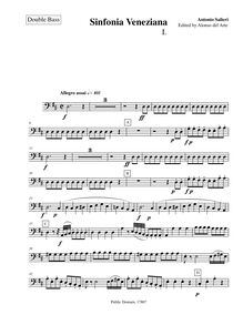 Partition Double Basses, Sinfonia Veneziana, D major, Salieri, Antonio