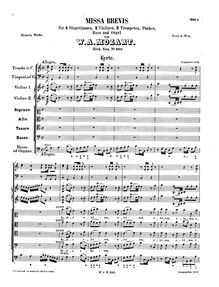 Partition complète, Missa brevis, Mass No.9 ; Spatzenmesse par Wolfgang Amadeus Mozart