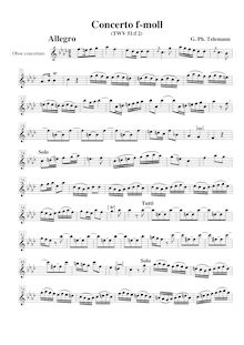 Partition hautbois solo, Concerto en F minor pour hautbois, cordes et Continuo, TWV 51:f2