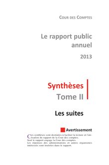 Cour des comptes - Rapport public annuel 2013 : synthèse des "suites"