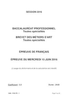 Baccalauréat Français 2016 séries professionnelles