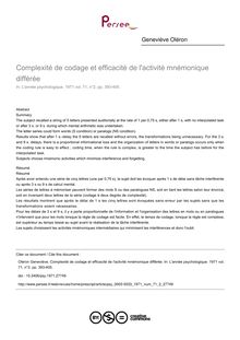 Complexité de codage et efficacité de l activité mnémonique différée - article ; n°2 ; vol.71, pg 393-405