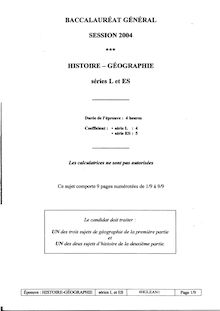 Histoire Géographie 2004 Littéraire Baccalauréat général