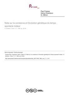 Note sur la constance et l évolution génétique du tempo spontané moteur - article ; n°1 ; vol.7, pg 25-34