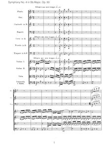 Partition I, Allegro ma non troppo, Symphony No.4, B♭ major, Beethoven, Ludwig van
