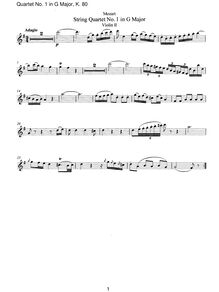 Partition violon 2, corde quatuor No.1, Lodi Quartet, G major, Mozart, Wolfgang Amadeus par Wolfgang Amadeus Mozart