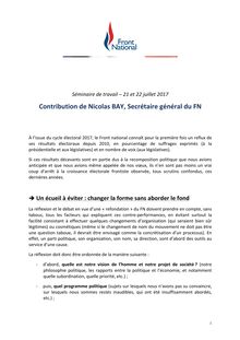Contribution de Nicolas Bay au séminaire du FN des 21 et 22 juillet 2017