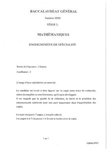 Baccalauréat Général - Série: L (Session 2010)  Enseignement de Spécialité - Epreuve: Mathématiques  10MALIPO1