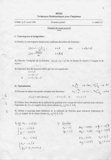 UTBM 1998 mt41 techniques mathematiques pour l ingenieur genie mecanique et conception semestre 2 partiel