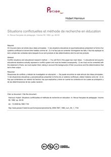 Situations conflictuelles et méthode de recherche en éducation - article ; n°1 ; vol.59, pg 46-50