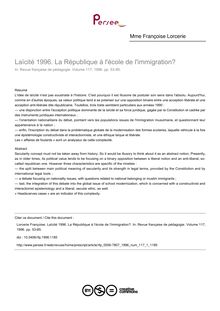 Laïcité 1996. La République à l école de l immigration? - article ; n°1 ; vol.117, pg 53-85