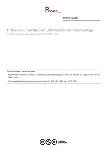 F. Normann. Teilhabe : ein Schlüsselwort der Vätertheologie  ; n°3 ; vol.197, pg 349-349