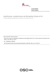 Apothicaires, académiciens de Montpellier (Suite et fin) - article ; n°146 ; vol.43, pg 132-137