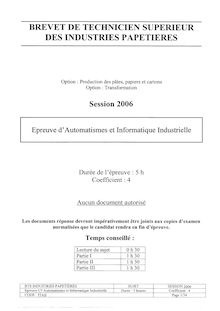 Automatismes et informatique industrielle 2006 BTS Industries papetières