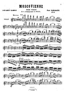 Partition violon Score, Moscovienne, Op.12, Sarasate, Pablo de