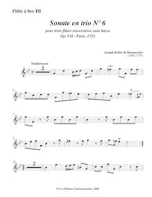Partition enregistrement  3, 6 Trio sonates, Sonates en trio pour trois flûtes traversières sans basse par Joseph Bodin de Boismortier