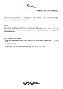 Métaphore, contexte, analogie : « Le lézard » de Francis Ponge - article ; n°1 ; vol.110, pg 103-117