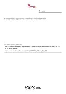 Fondements spirituels de la vie sociale sénoufo - article ; n°1 ; vol.26, pg 9-31