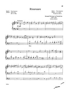 Partition complète, Ricerare en G minor, Palestrina, Giovanni Pierluigi da par Giovanni Pierluigi da Palestrina