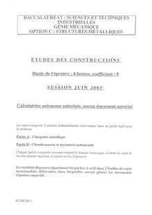 Etude des constructions options C 2003 S.T.I (Génie Mécanique) Baccalauréat technologique