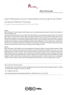 Adam Mickiewicz comme intermédiaire entre le génie de Puškin et l opinion littéraire française - article ; n°2 ; vol.32, pg 189-196