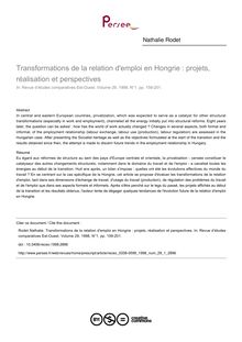 Transformations de la relation d emploi en Hongrie : projets, réalisation et perspectives - article ; n°1 ; vol.29, pg 159-201