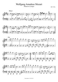 Partition , Minuet en A major, 8 menuets, Various, Mozart, Wolfgang Amadeus