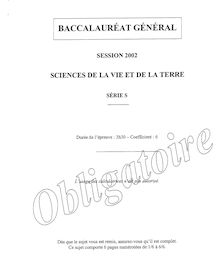 Sciences de la vie et de la terre (SVT) 2002 Scientifique Baccalauréat général