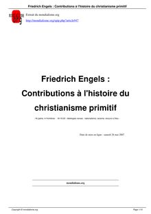 Friedrich Engels : Contributions à  l'histoire du christianisme ...