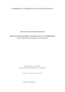 Réflexions et propositions pour une politique nationale du patrimoine (Etat, collectivités territoriales et secteur privé)