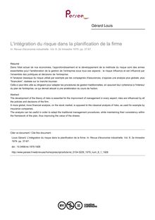 L intégration du risque dans la planification de la firme - article ; n°1 ; vol.8, pg 37-67