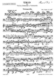 Partition violoncelle, corde Trio, Op.141b, D minor, Reger, Max