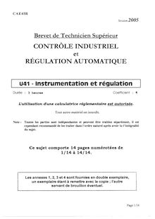 Instrumentation et régulation 2005 BTS Contrôle industriel et régulation automatique
