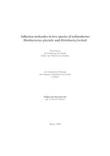 Adhesion molecules in two species of echinoderms [Elektronische Ressource] : Marthasterias glacialis and Holothuria forskali / Malgorzata Baranowska