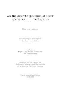 On the discrete spectrum of linear operators in Hilbert spaces [Elektronische Ressource] / Marcel Hansmann
