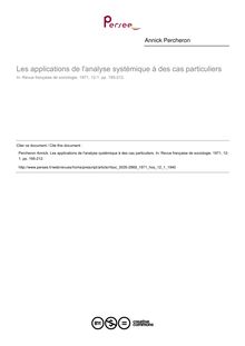 Les applications de l analyse systémique à des cas particuliers - article ; n°1 ; vol.12, pg 195-212