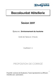 Corrigé Bac Hôtellerie 2017 - Environnement du tourisme