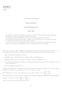 Mathématiques I 2006 Classe Prepa HEC (ECS) ESSEC