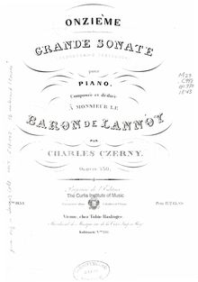 Partition complète, Piano Sonata No.11, Op.730, Czerny, Carl