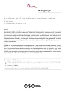 La politique des pêches maritimes et des cultures marines françaises - article ; n°1 ; vol.248, pg 21-28