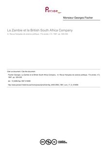 La Zambie et la British South Africa Company  - article ; n°2 ; vol.17, pg 329-338