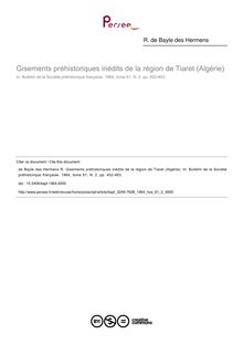 Gisements préhistoriques inédits de la région de Tiaret (Algérie) - article ; n°2 ; vol.61, pg 452-463