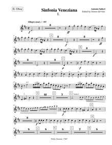 Partition hautbois 2, Sinfonia Veneziana, D major, Salieri, Antonio