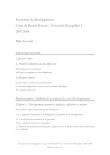 Economie du développement Cours de Benoît Prévost - Université ...