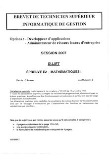 Mathématiques I 2007 BTS Informatique de gestion