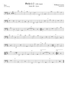 Partition viole de basse,  No.8 pour 3 violes de gambe et orgue par William Lawes