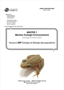 MASTER 1 Mention Ecologie Environnement Ecology Environment ...